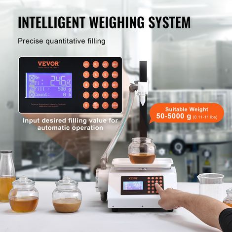 VEVOR Riempitrice per Liquidi Capacita Pesatura 5-5000g, Riempitrice Liquidi Automatica per Bottiglie Controllo Digitale, Riempitrice da Banco con Pompa Peristaltica Liquido ad alta Viscosita