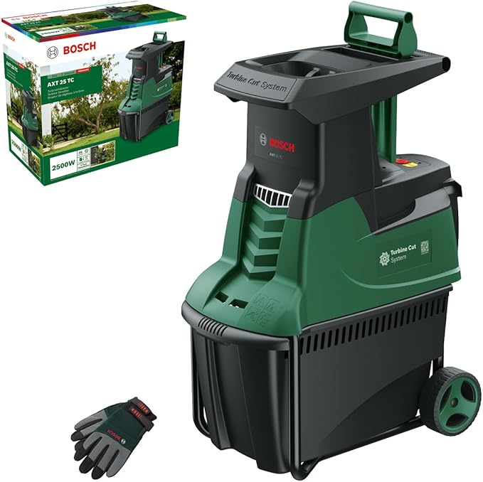 Bosch Biotrituratore a turbina AXT 25 TC (2500 W; idoneo per legno e residui resistenti; con guanti da giardinaggio inclusi; cesto di raccolta integrato da 53 l)– Amazon Edition