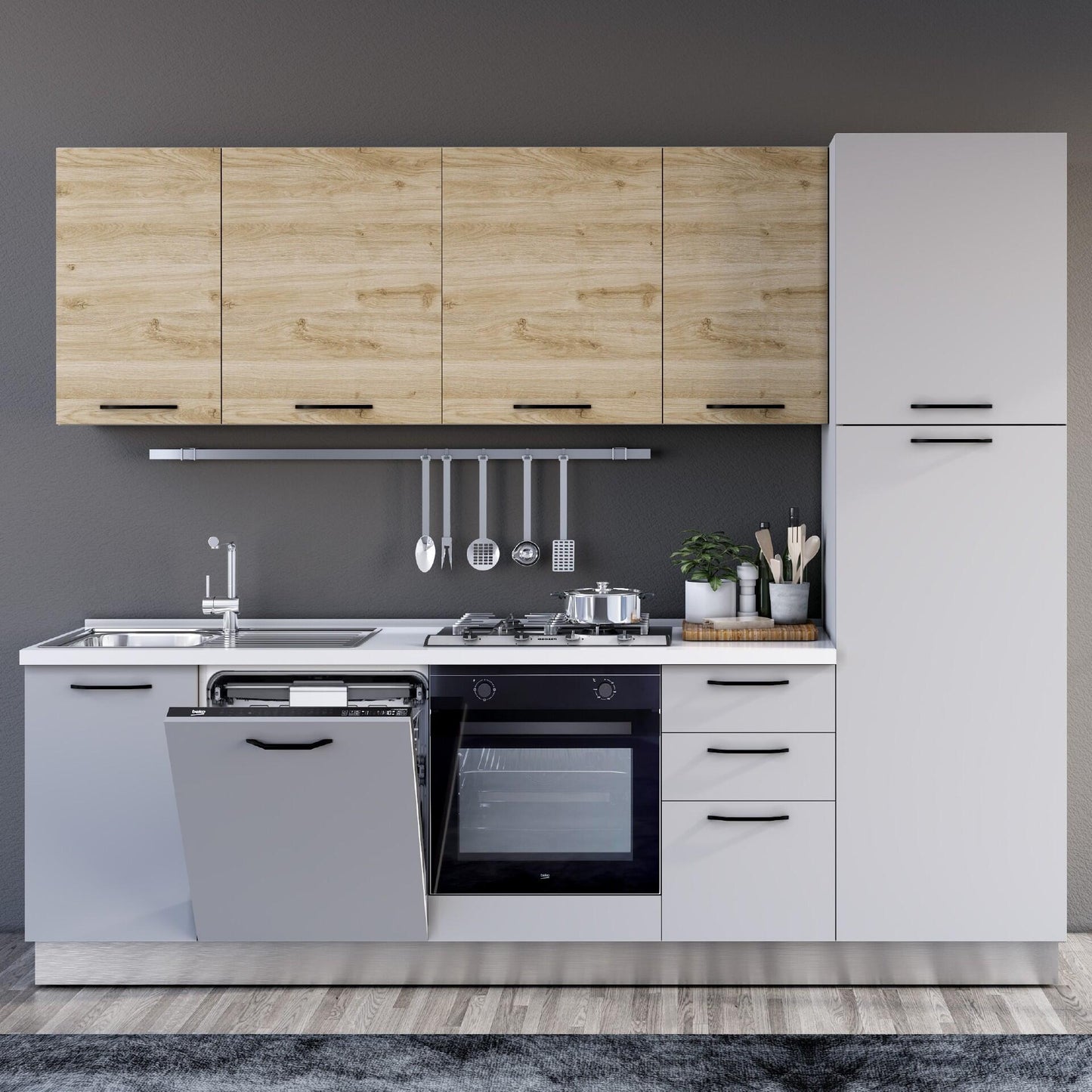 Cucina Moderna Arca 270 SX Grigio ChiaroRovere