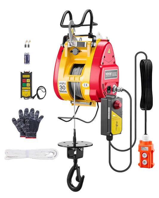 Paranco elettrico VEVOR 2 in 1,500 kg,verricello portatile 1500 W,altezza 30 m,velocità 11 mmin,telecomando,garage,magazzino
