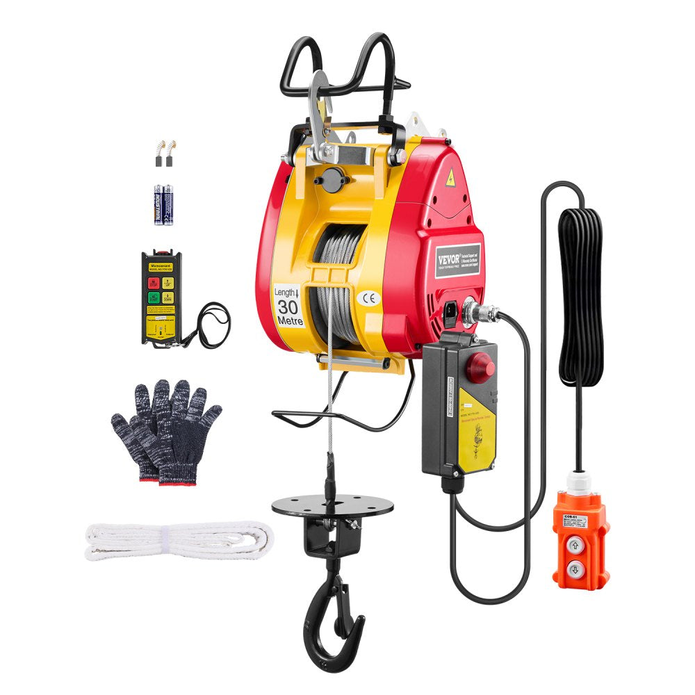 Paranco elettrico VEVOR 2 in 1,500 kg,verricello portatile 1500 W,altezza 30 m,velocità 11 mmin,telecomando,garage,magazzino