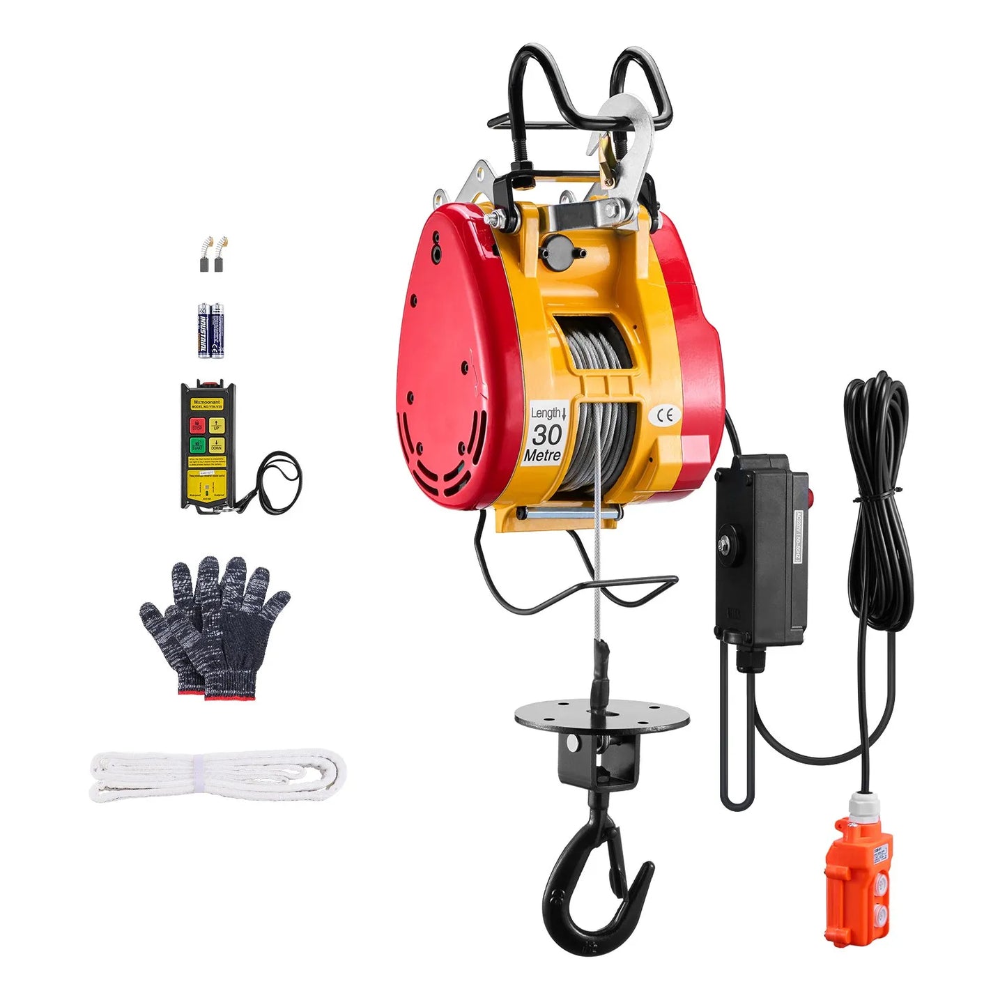 Paranco elettrico VEVOR 2 in 1,500 kg,verricello portatile 1500 W,altezza 30 m,velocità 11 mmin,telecomando,garage,magazzino