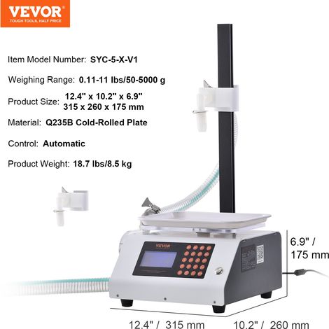 VEVOR Riempitrice per Liquidi Capacita Pesatura 5-5000g, Riempitrice Liquidi Automatica per Bottiglie Controllo Digitale, Riempitrice da Banco con Pompa Peristaltica Liquido ad alta Viscosita