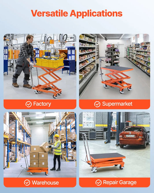 VEVOR Tavolo Elevatore Idraulico, Capacità 226,8 kg Carrello Elevatore a Doppia Forbice con 4 Ruote, Cuscinetto Antiscivolo, Altezza di Sollevamento 1200 mm per Movimentazione e Trasporto di Materiali
