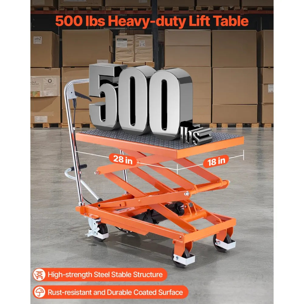 VEVOR Tavolo Elevatore Idraulico, Capacità 226,8 kg Carrello Elevatore a Doppia Forbice con 4 Ruote, Cuscinetto Antiscivolo, Altezza di Sollevamento 1200 mm per Movimentazione e Trasporto di Materiali